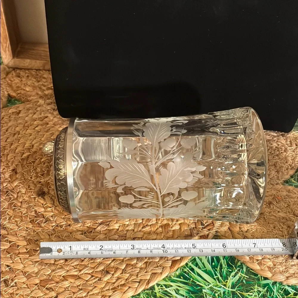 Zinn, Crystal Stein Mug with Etched Leaf Floral Pattern, West Germany